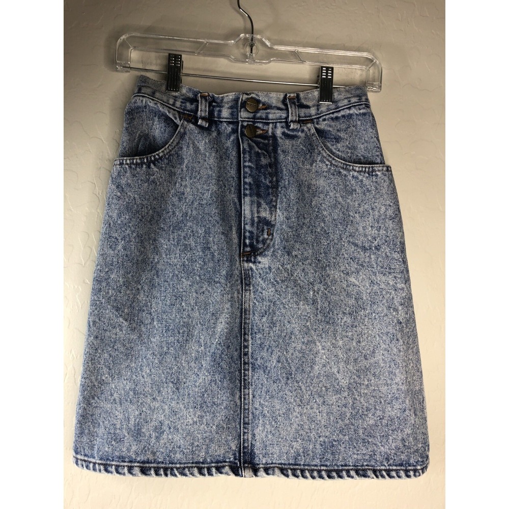 VTG FORENZA Acid‎ Washed Denim Skirt Womens 6 Blue Knee length Made in Italy